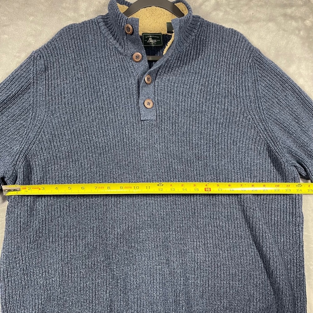 G.H. Bass & Co Mens Blue Chunky Ribbed Knit Sherpa Lined Mock Neck Sweater XXL - Picture 4 of 9